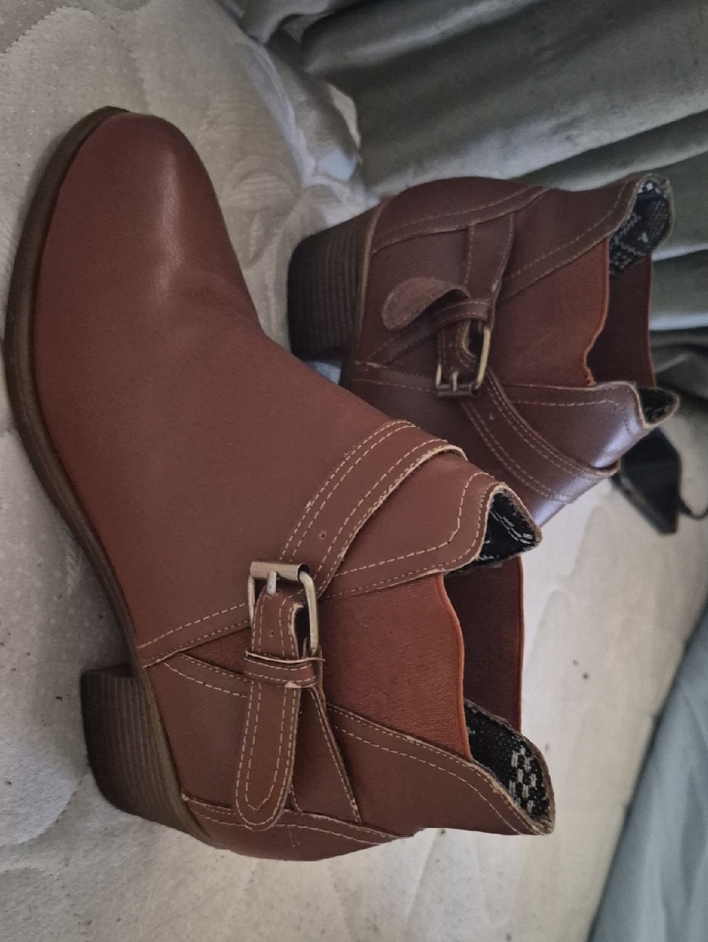 Brown Ankle Booties with Buckle Detail